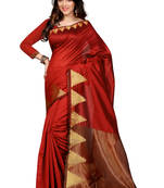 Red plain chanderi saree With Blouse
