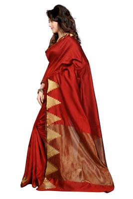 Red plain chanderi saree With Blouse 2