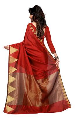 Red plain chanderi saree With Blouse 3
