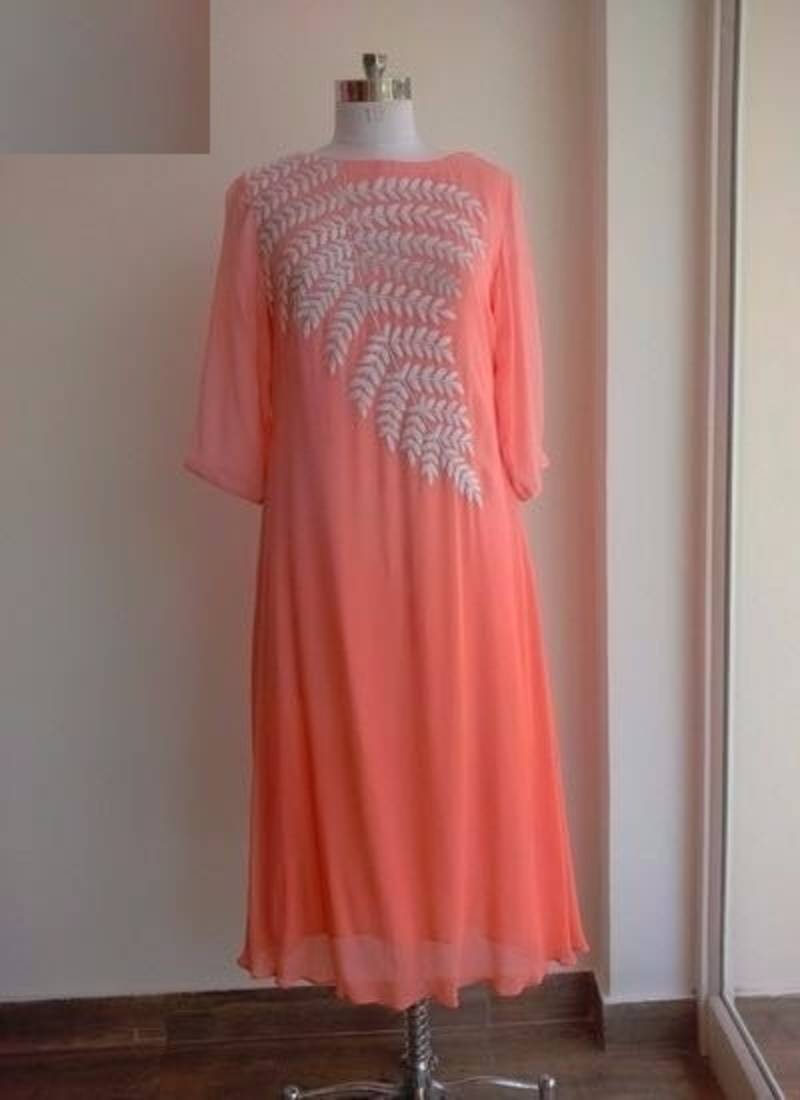 orange georgette plain semi stitched kurti