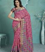 Pink printed Gadwal Cotton saree With Blouse