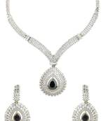 Happiness Collection Black Colour Studded Silver Necklace Set For Women
