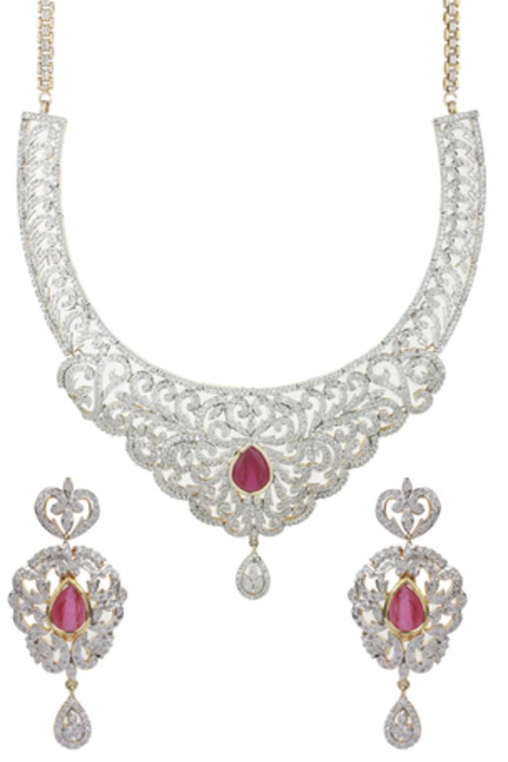 HAPPINESS Collection Ruby Red Diamond Imitation Wedding Necklace Set For Women