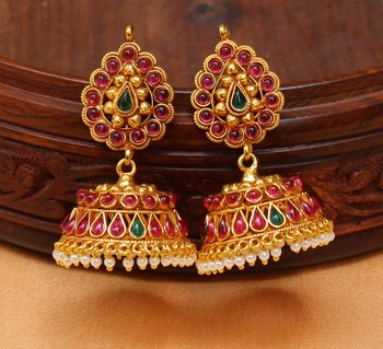 Gorgeous Geru Polish One Gram Gold Kempu Jhumkas Online Gorgeous Geru Polish One Gram Gold Kempu Jhumkas