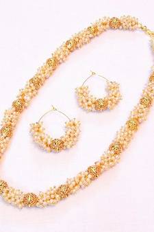 Traditional and elegant gold plated pearl necklace set