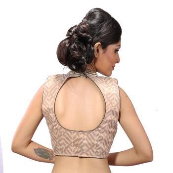 Beige tissue silk  hand work stitched blouse 2