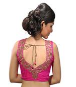 Pink raw silk hand work stitched blouse
