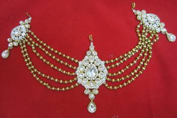 Hair Accessory Gold Crystal Back Tika Tikka Matha Patti 1