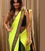Lemon yellow and black saree
