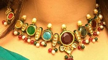 Rajwara Classic Navratna Gold Foil Necklace Set 2