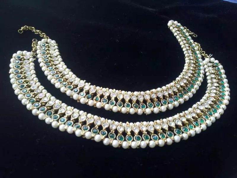 Green colour Pearl Anklets