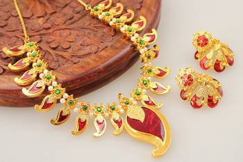 Gorgeous Antique Maroon Palakka Necklace Set 1