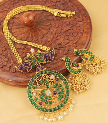Splendid Antique Purple Green Peacock Necklace Set 1
