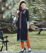 Blue Embroidered Cotton Stitched Kurti