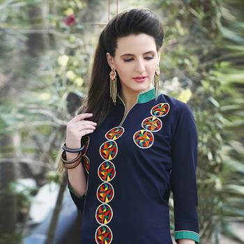 Blue Embroidered Cotton Stitched Kurti 2
