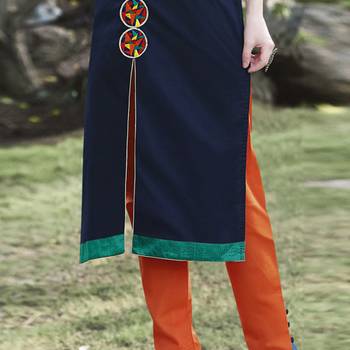 Blue Embroidered Cotton Stitched Kurti 4