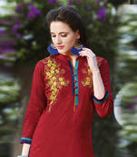 Red Embroidered Cotton Stitched Kurti