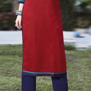 Red Embroidered Cotton Stitched Kurti 3