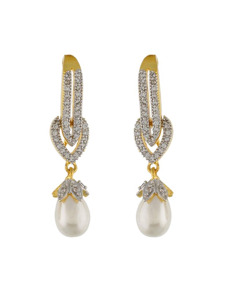 Designer  Pearl American Diamond  stones Gold Tops Studs Earrings Gold Plated