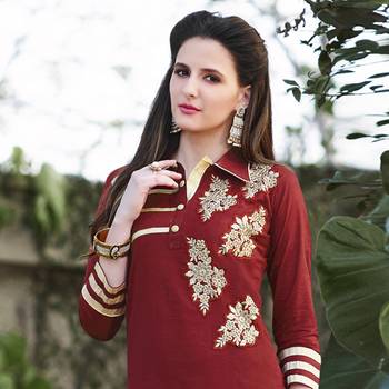 Maroon Embroidered Cotton Stitched Kurti 2