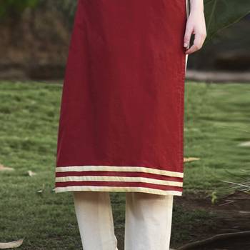 Maroon Embroidered Cotton Stitched Kurti 4