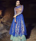 Blue art silk embroidered semi stitiched party wear gown