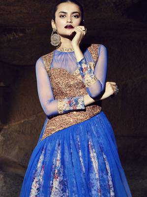 Blue art silk embroidered semi stitiched party wear gown 2