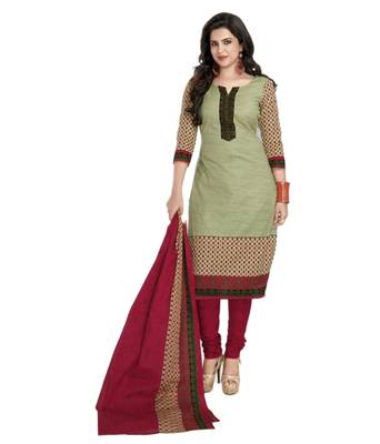 Maroon and light green crap printed unstitched salwar with dupatta 1