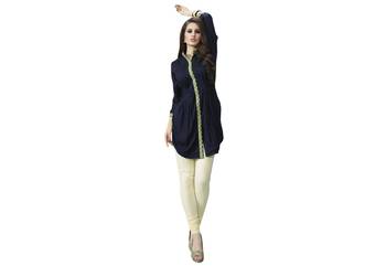 Navy blue rayon embroidered sititched kurti 1