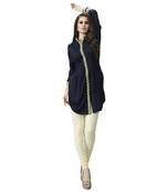 Navy blue rayon embroidered sititched kurti