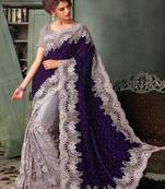 violet embroidered Velvet saree With Blouse