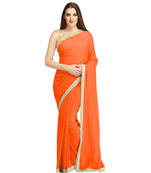 saffron plain chiffon saree With Blouse