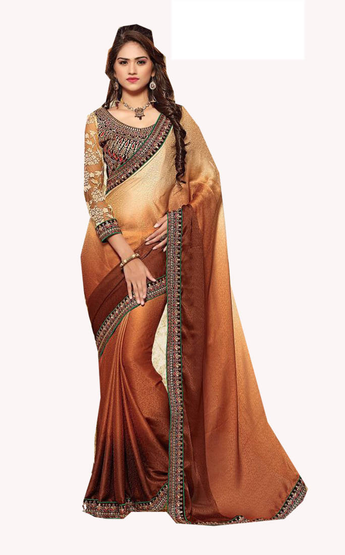 chocolate embroidered jacquard saree With Blouse Janki Fashion 1175981