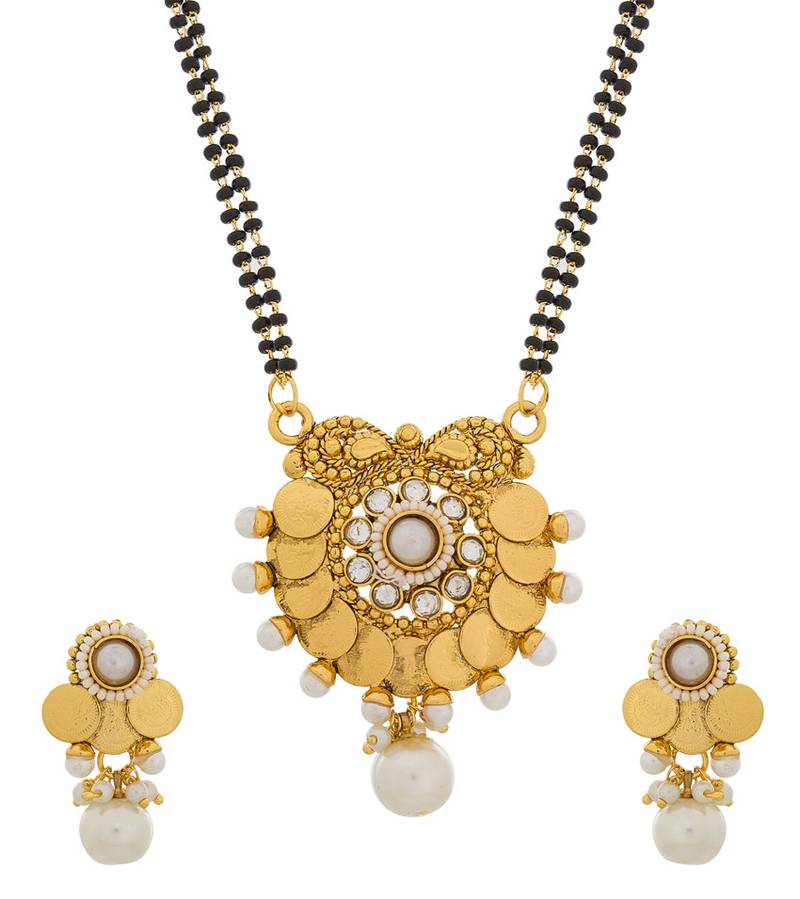 Black, Golden and White Australian Diamond, Gini, Beads, Pearls and Stone mangalsutra