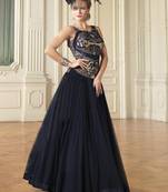 Navy blue soft net embroidered semi stitiched salwar with dupatta