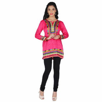 Pink american crepe printed stitched kurti 1