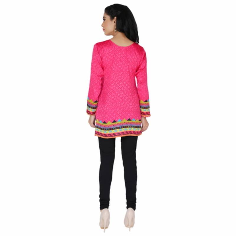 Pink american crepe printed stitched kurti