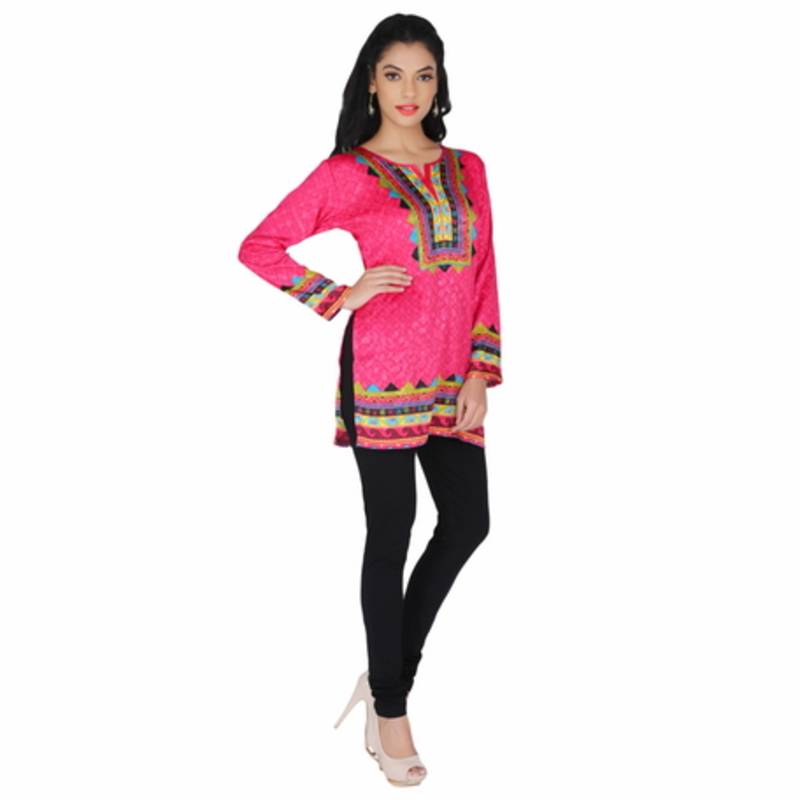 Pink american crepe printed stitched kurti