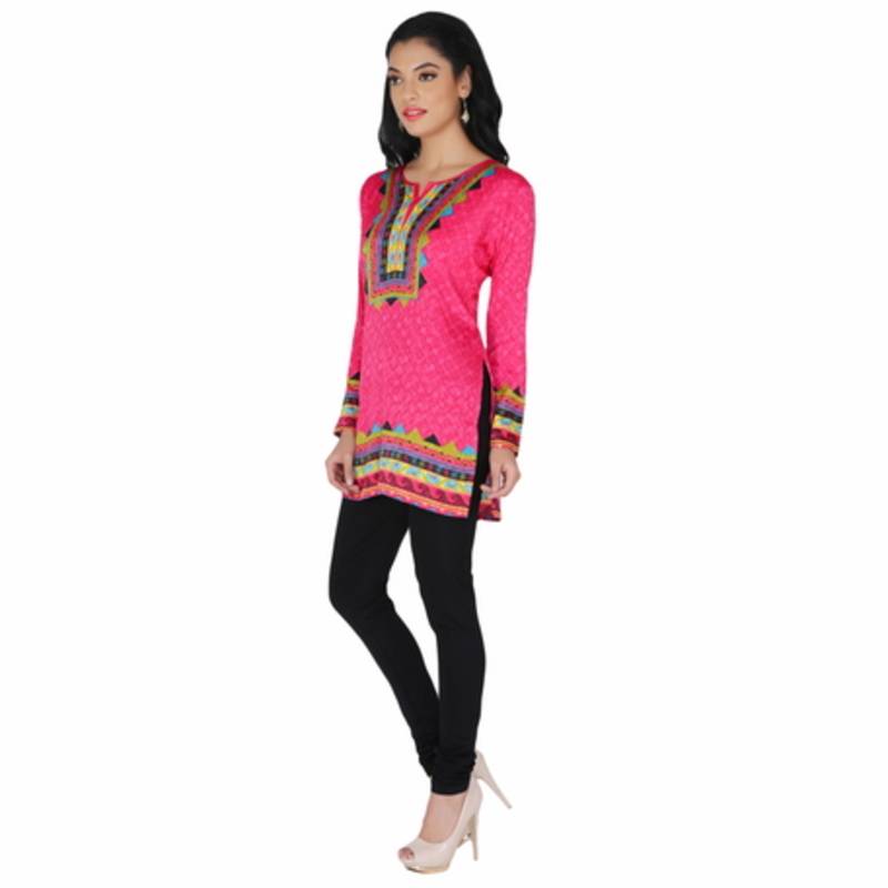 Pink american crepe printed stitched kurti
