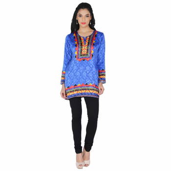 Blue american crepe printed stitched kurti 1
