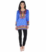 Blue american crepe printed stitched kurti