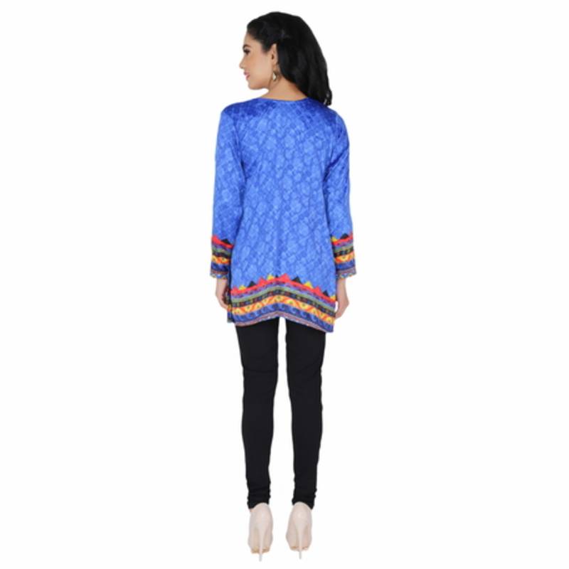Blue american crepe printed stitched kurti