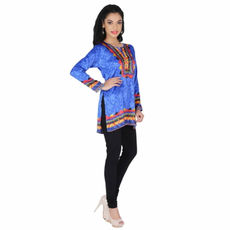 Blue american crepe printed stitched kurti