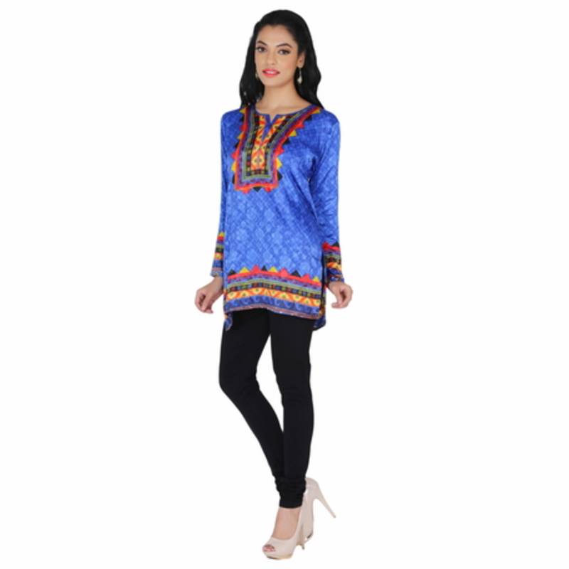 Blue american crepe printed stitched kurti