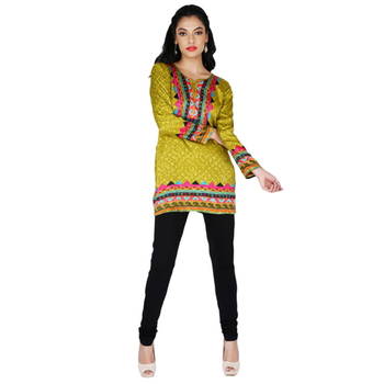 Green american crepe printed stitched kurti 1