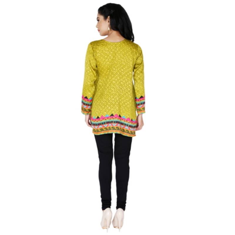 Green american crepe printed stitched kurti