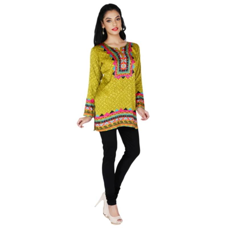 Green american crepe printed stitched kurti
