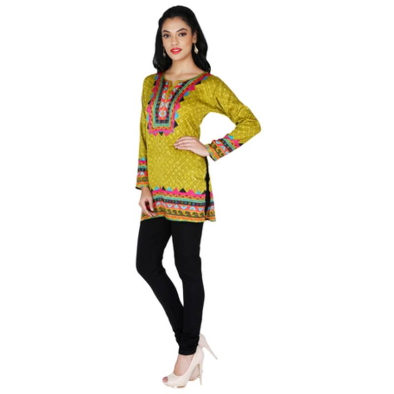 Green american crepe printed stitched kurti