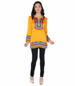 Yellow american crepe printed stitched kurti
