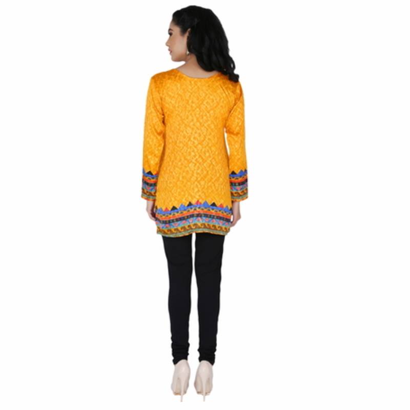 Yellow american crepe printed stitched kurti